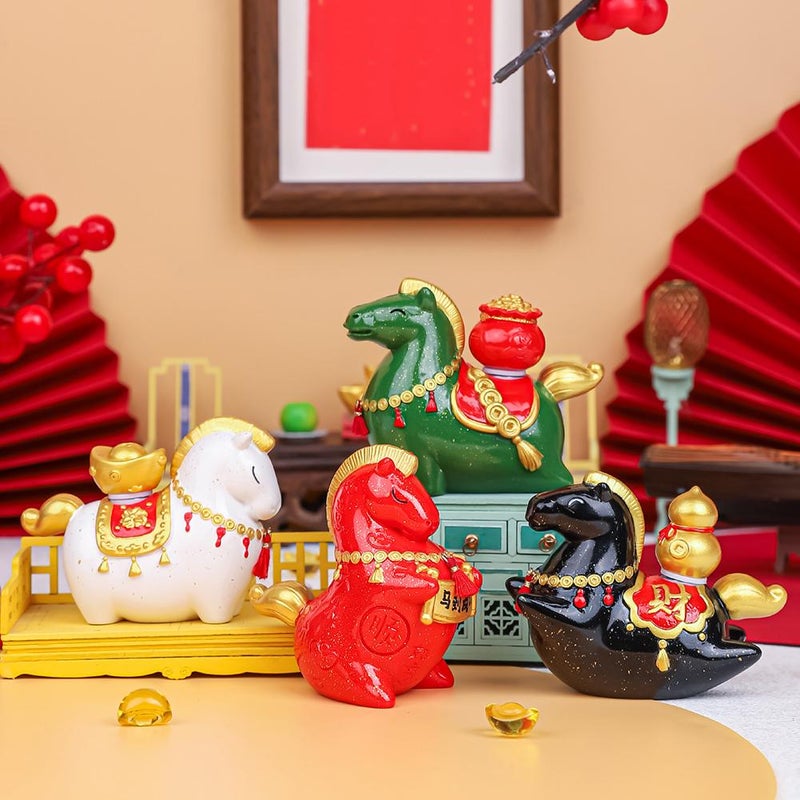 Feng Shui Horse Statue – Resin Wealth & Success Figurine with Gold Ingot, Red Chinese Horse Decor for Home Office 2026 Year of the Horses Gift - Image 3
